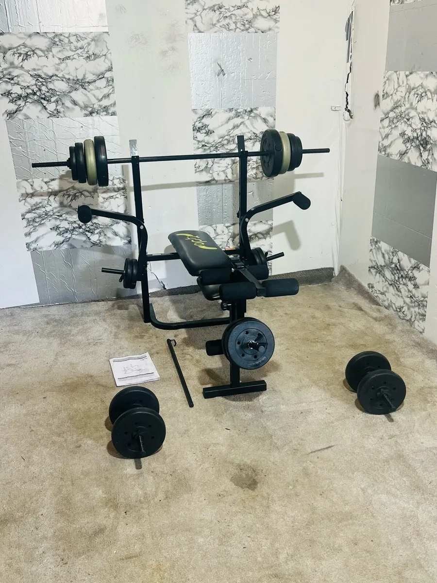 Opti weight bench 50kg barbell set dumbbells - Image 3