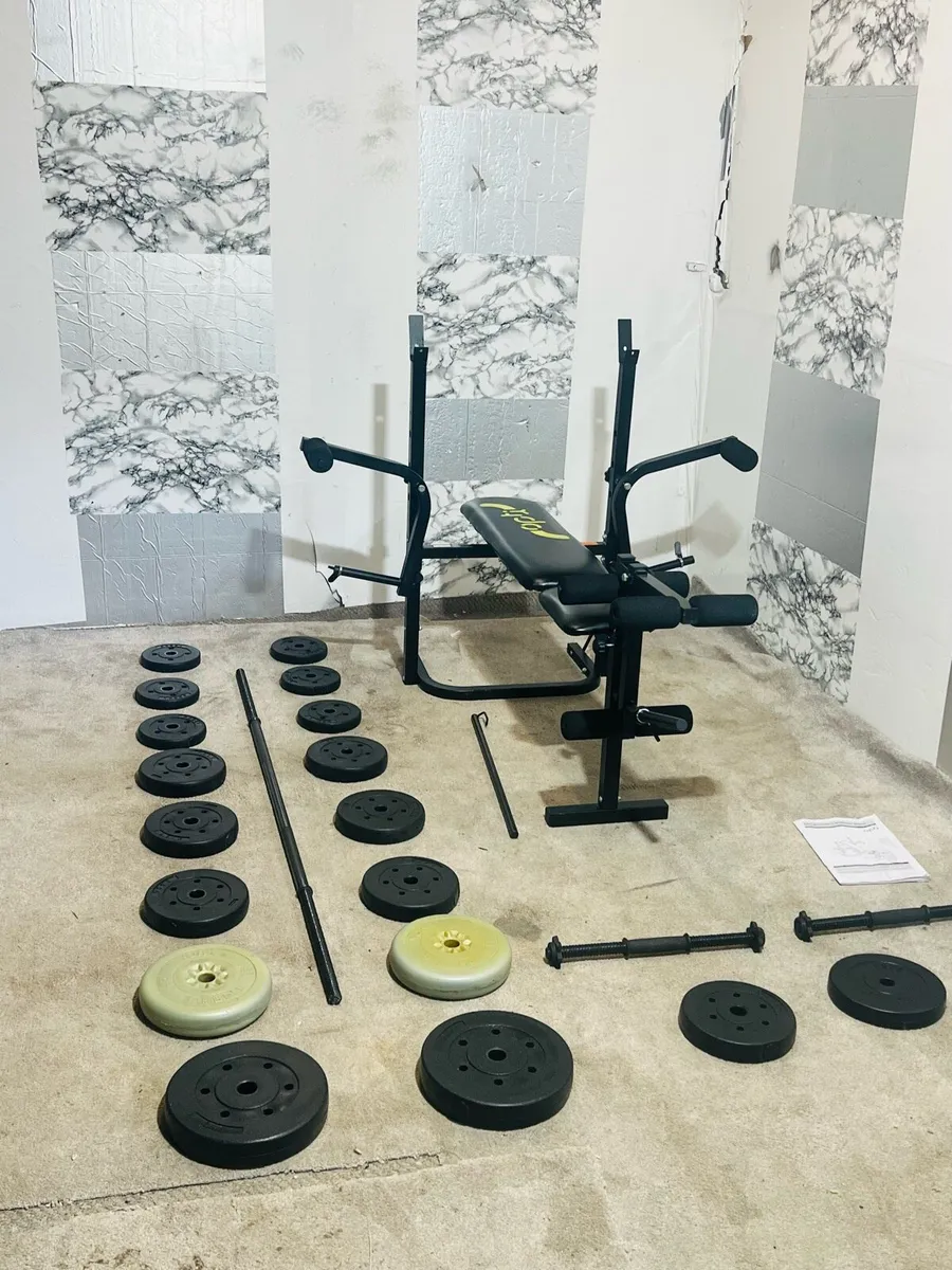 Opti weight bench 50kg barbell set dumbbells - Image 1