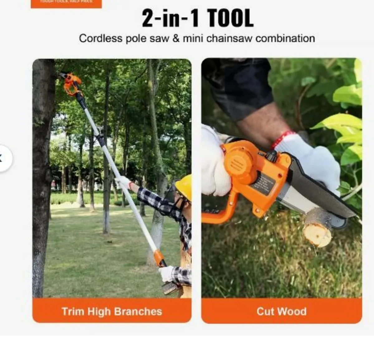 2-in-1 Cordless Pole Saw & Mini Chainsaw, 20V - Image 2