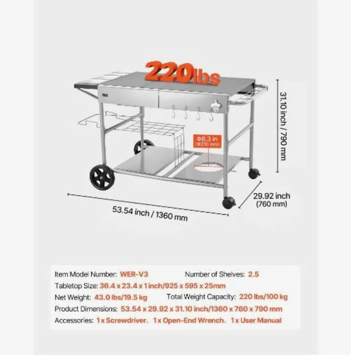 Outdoor Grill Cart, 925 x 595 x 25mm - Image 4