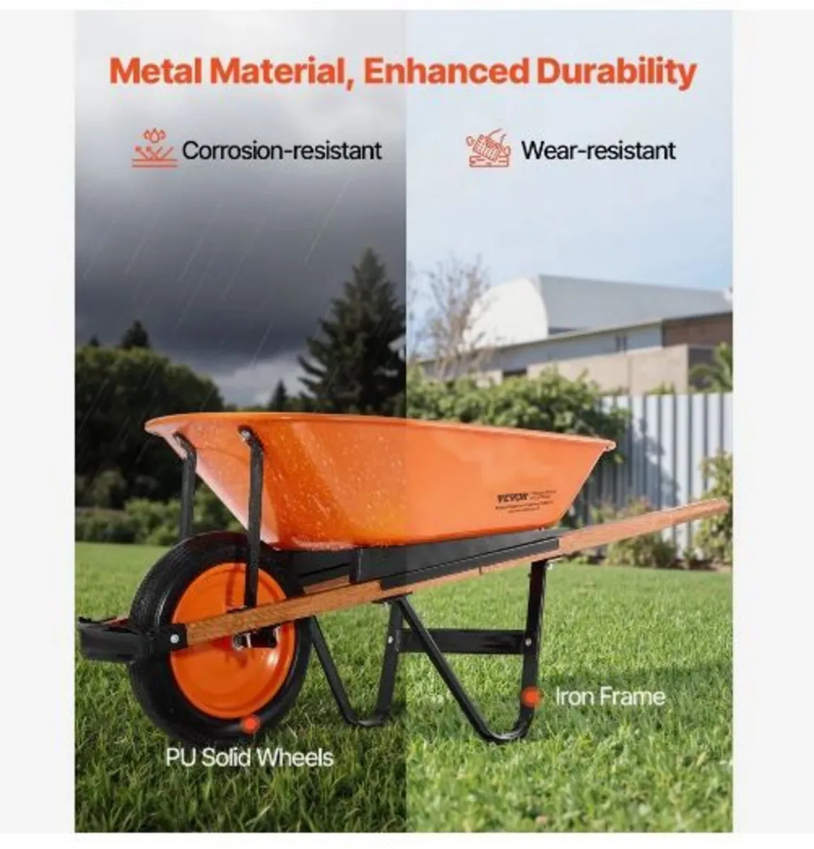 Wheelbarrow Cart, 5 Cu. Ft. Load & 330 lbs Capaci - Image 2