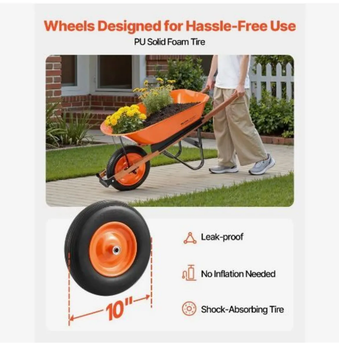 Wheelbarrow Cart, 5 Cu. Ft. Load & 330 lbs Capaci - Image 3