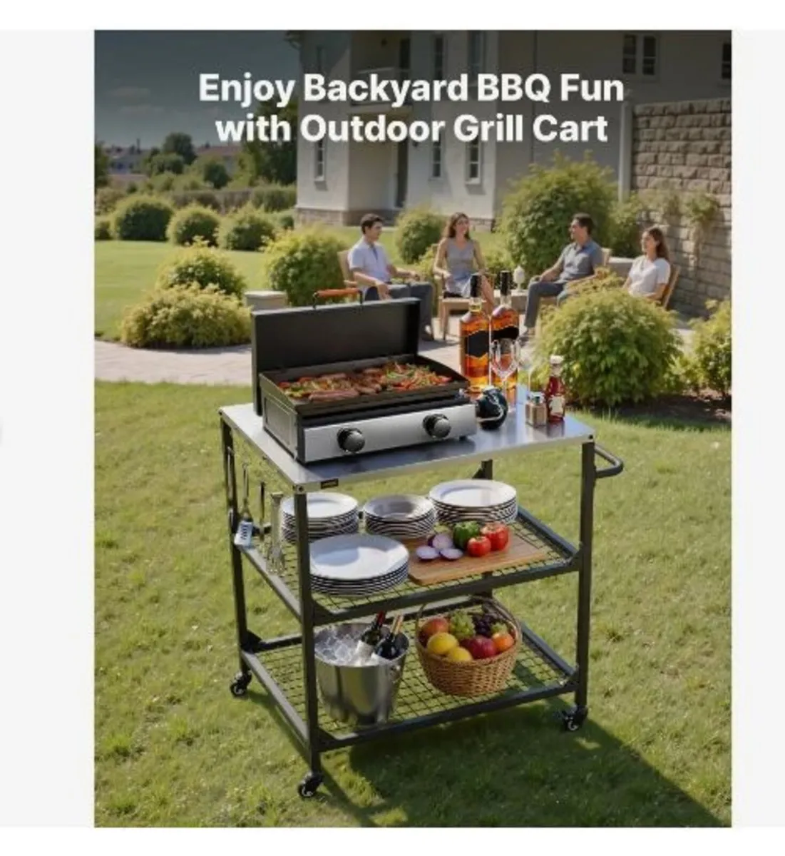 Outdoor Grill Cart, 800 x 610mm Stainless Steel - Image 2