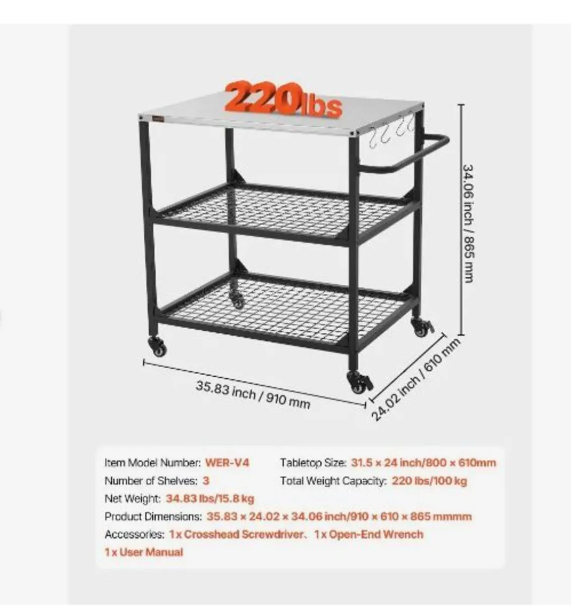 Outdoor Grill Cart, 800 x 610mm Stainless Steel - Image 3
