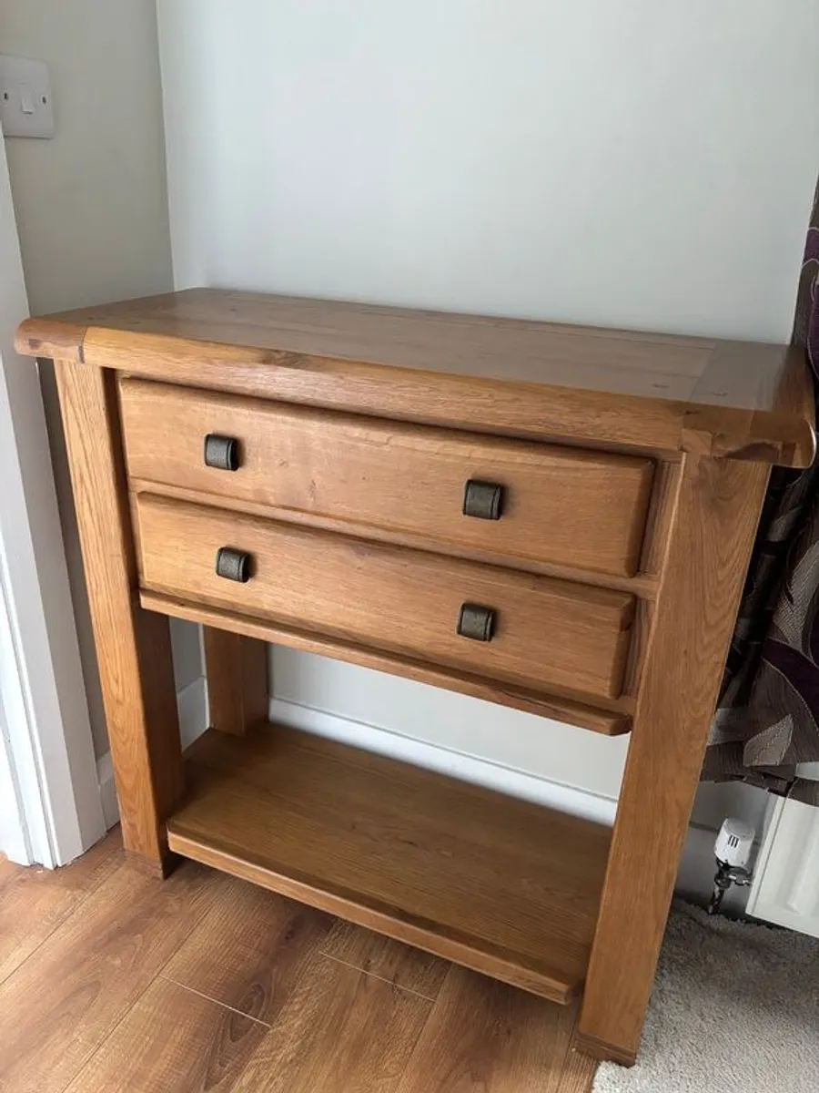 Solid Oak Hallway Table - 2 Drawers & Shelf - Image 1
