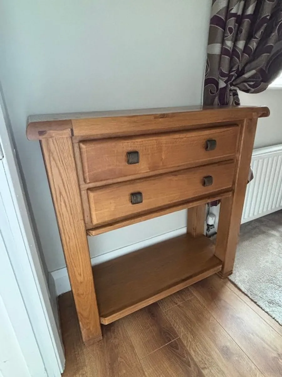 Solid Oak Hallway Table - 2 Drawers & Shelf - Image 2