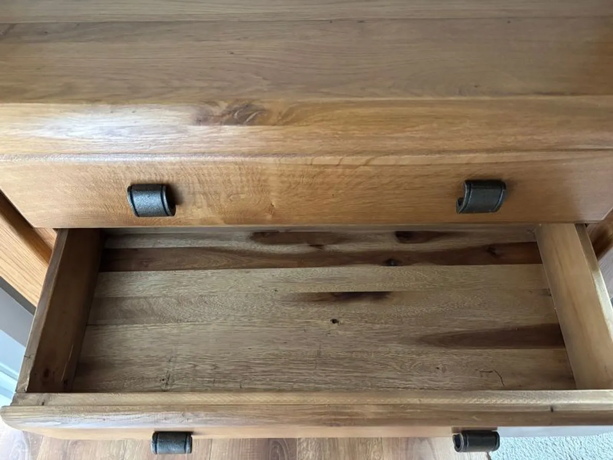 Solid Oak Hallway Table - 2 Drawers & Shelf - Image 3