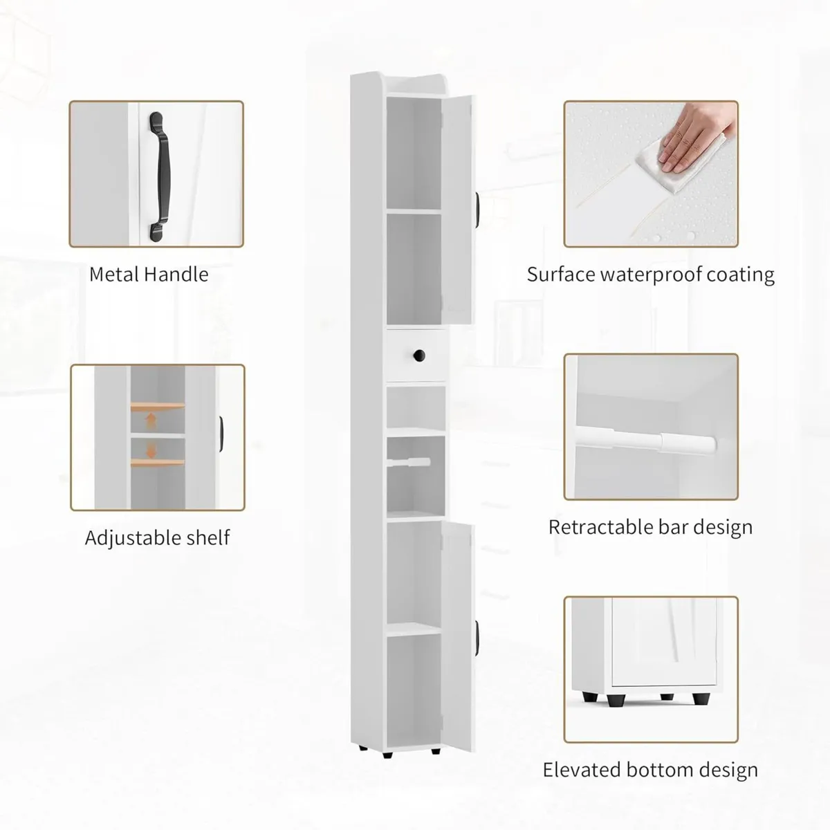 Tall Bathroom Storage Cabinet Slim Unit with - Image 4