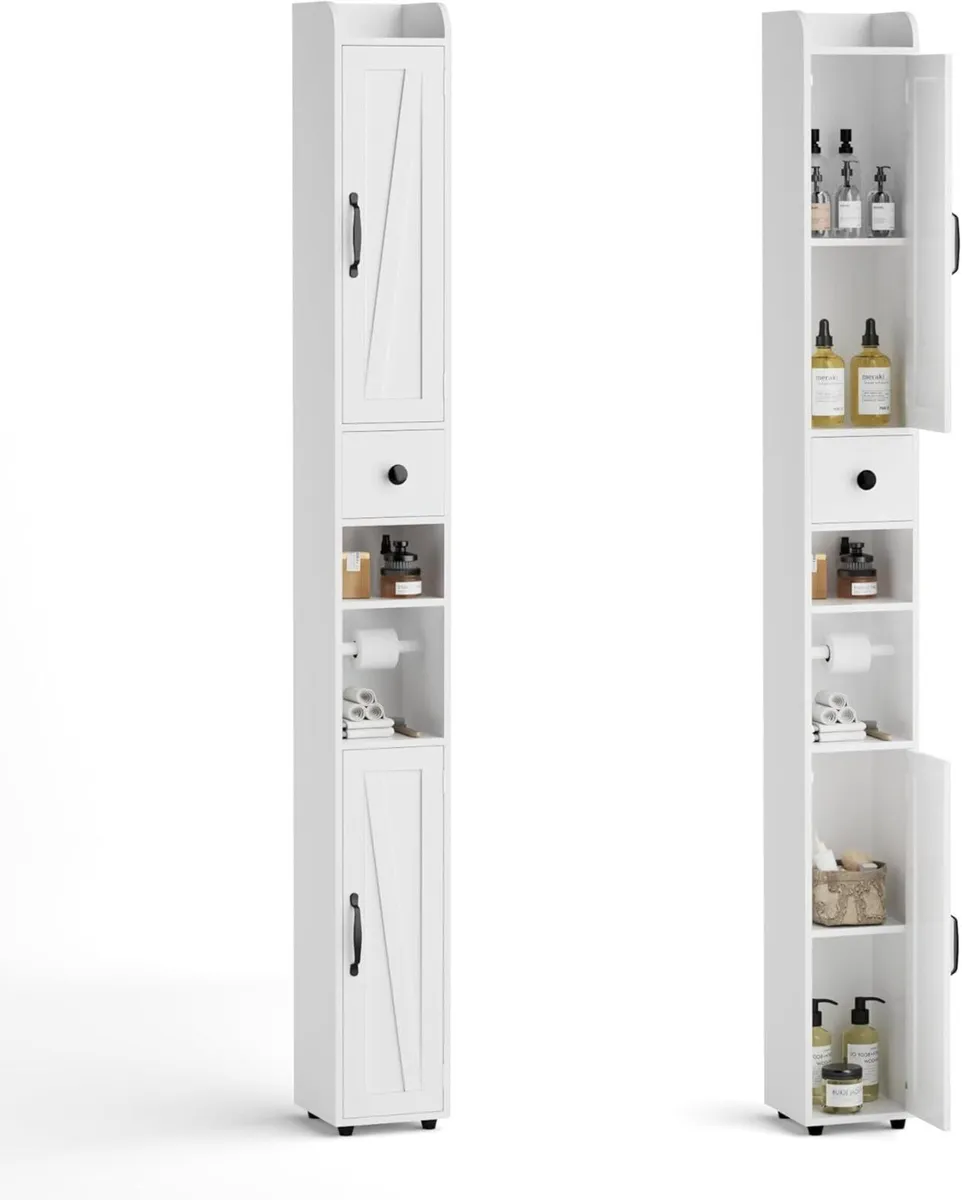 Tall Bathroom Storage Cabinet Slim Unit with - Image 3