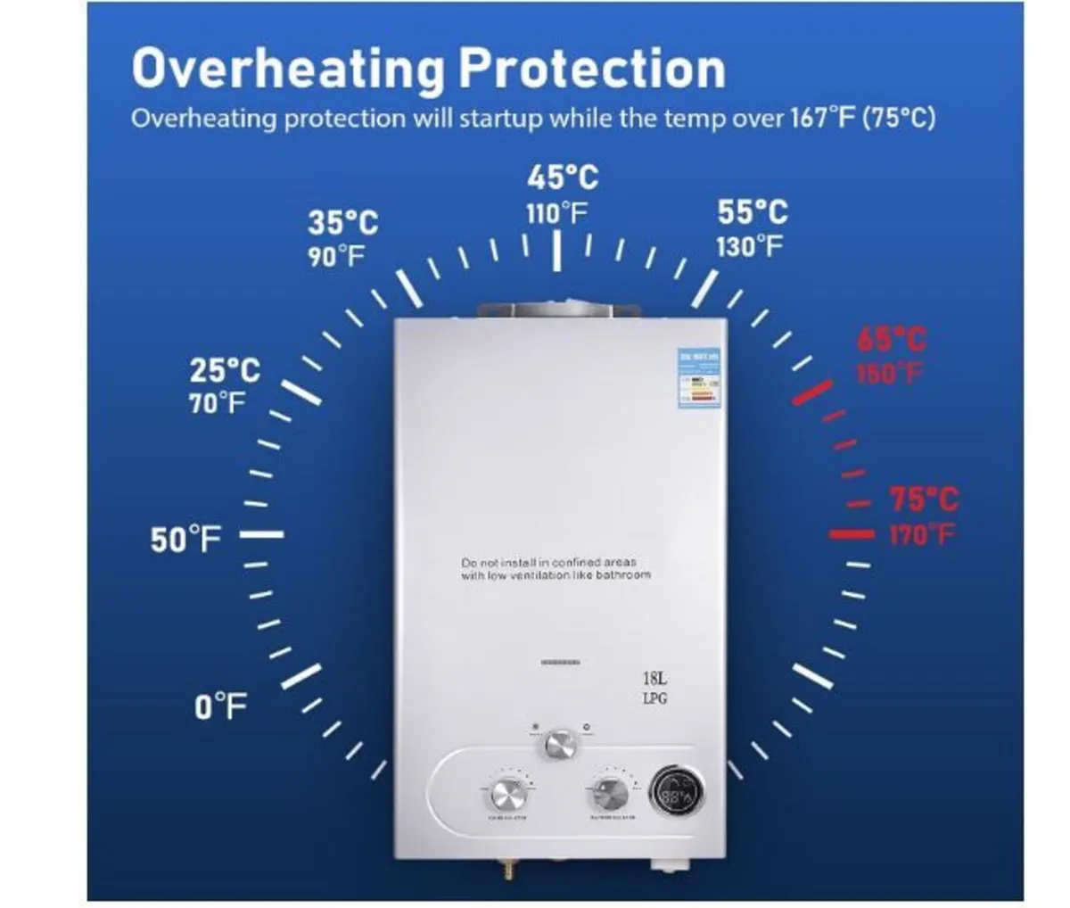 18L Gas Instantaneous Water Heater, 32 KW - Image 3