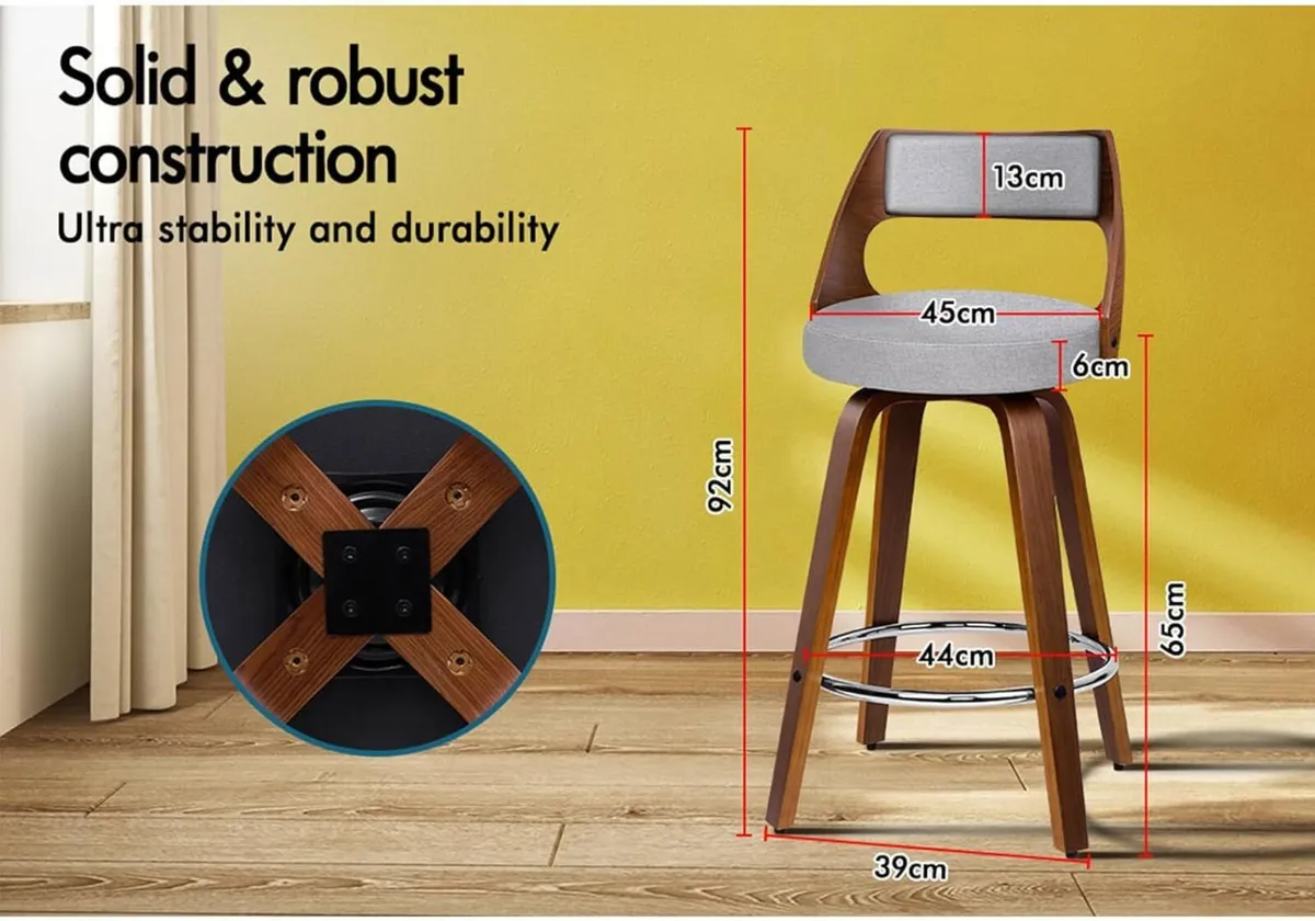 Bar Stools Set of 2 Thick Padded Barstools Linen - Image 2