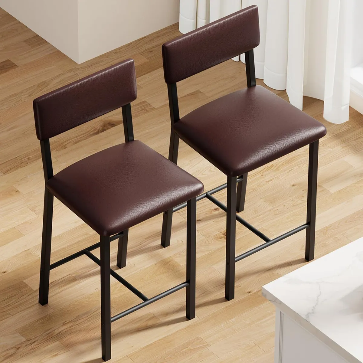 Bar Stools Set of 2 Kitchen Barstools with Thick - Image 1