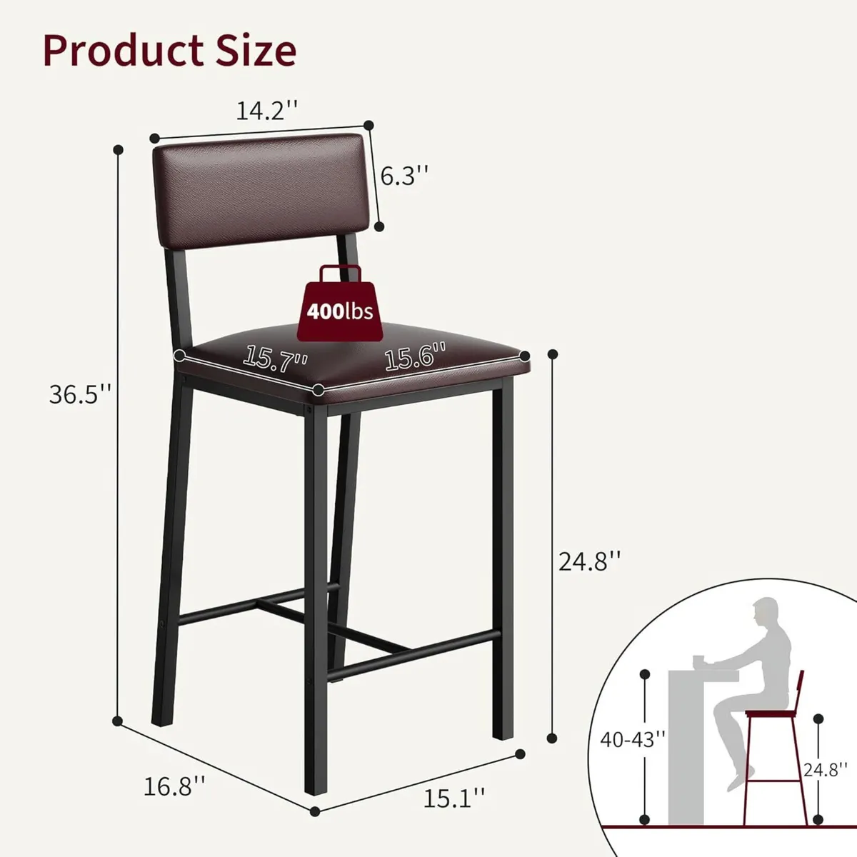 Bar Stools Set of 2 Kitchen Barstools with Thick - Image 2