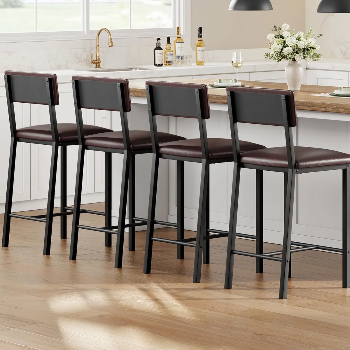Bar Stools Set of 2 Kitchen Barstools with Thick - Image 4
