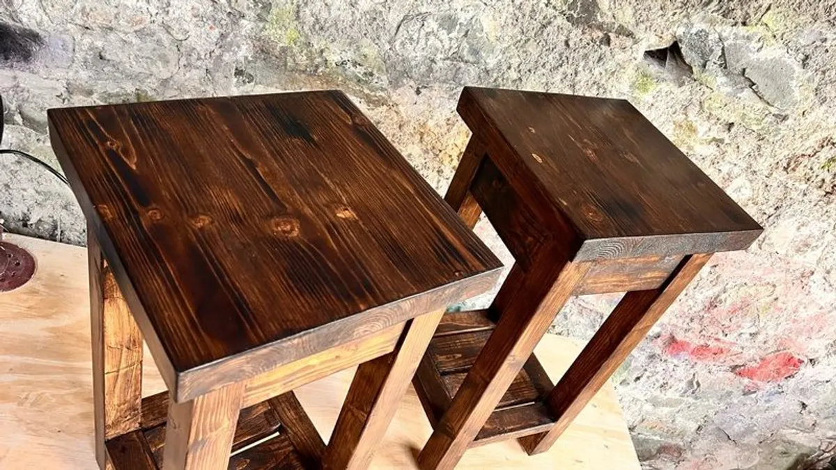 Modern Rustic Dark Walnut Bedside tables, pair . Solid chunky wood, handcrafted - Image 4