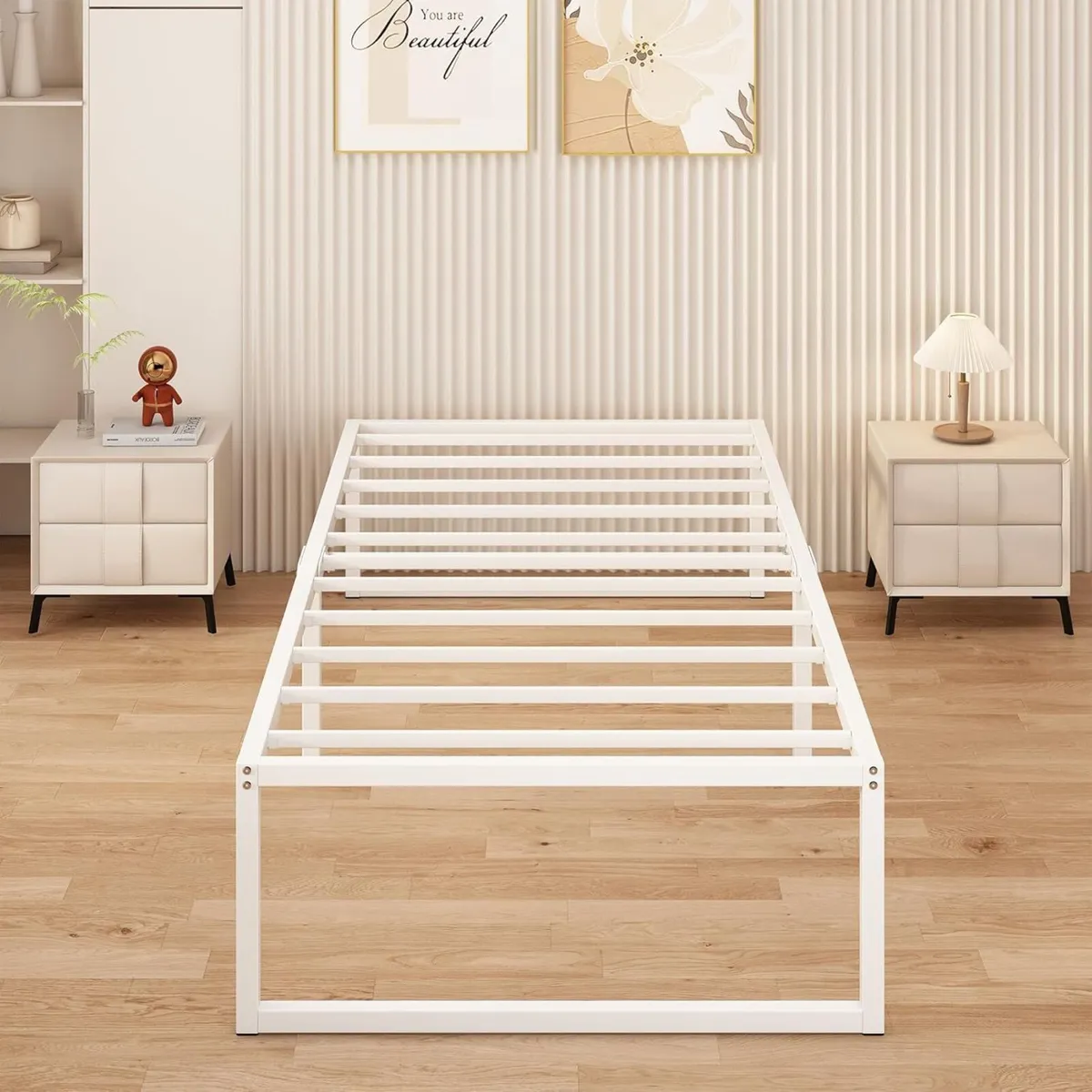 Single Bed Frame 90x190 cm Metal Platform with - Image 1