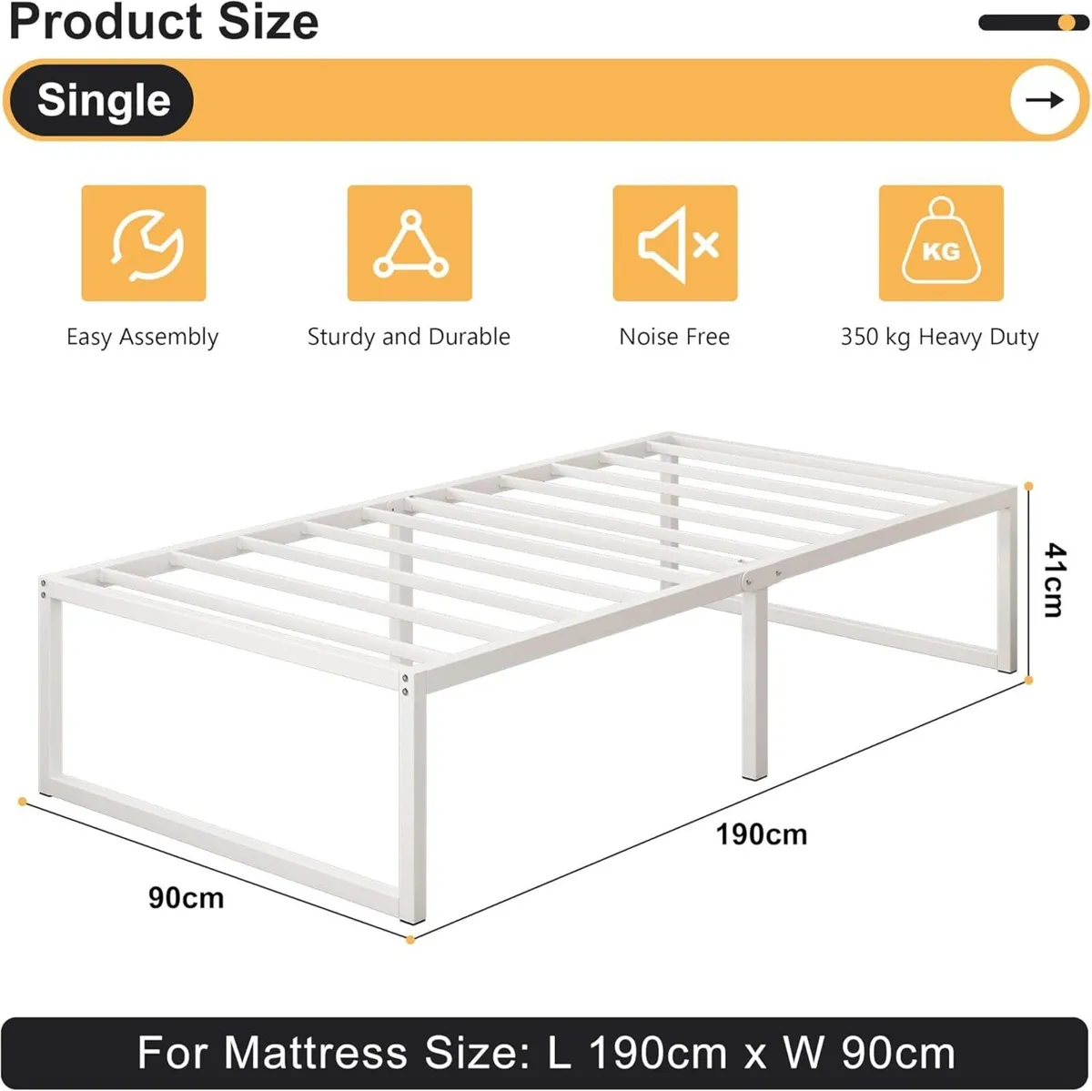 Single Bed Frame 90x190 cm Metal Platform with - Image 2