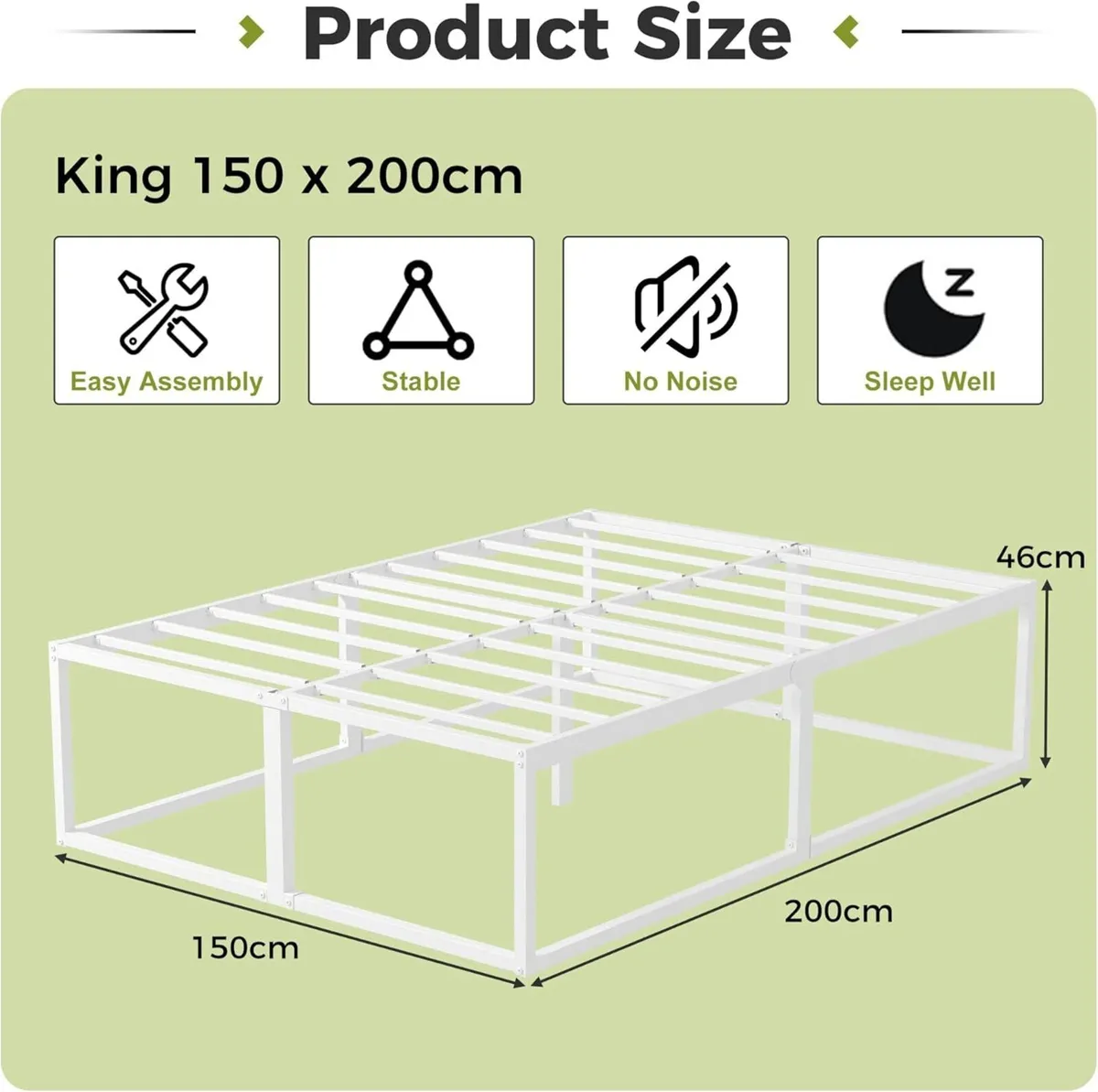 46 cm High King Size Bed Frame 150x200 Heavy Duty - Image 2