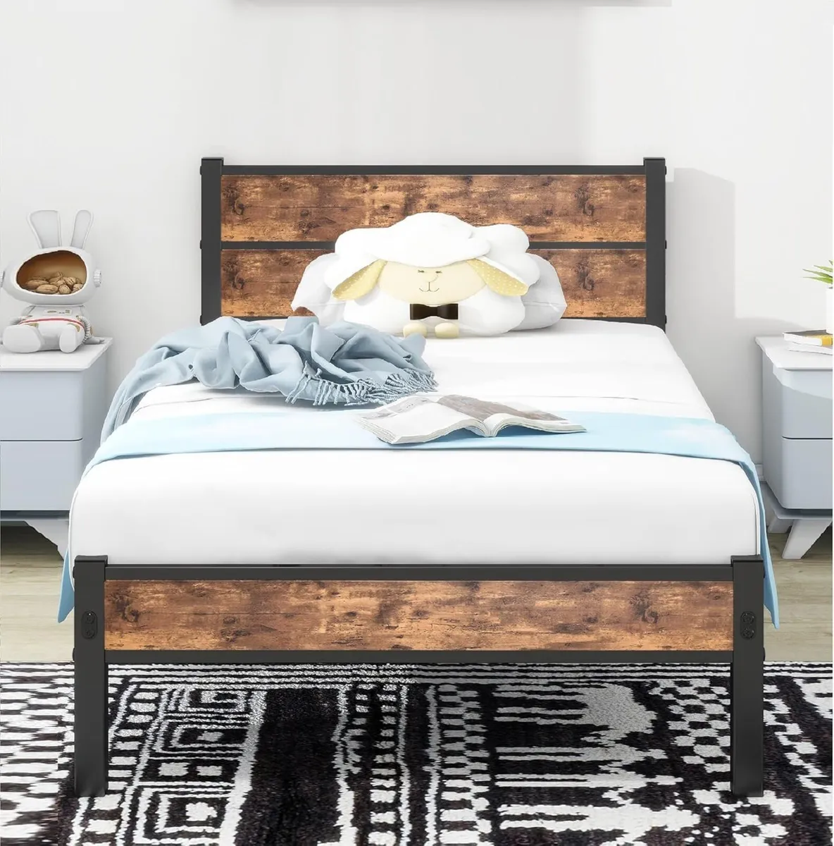 Single Bed Frame with Wooden Headboard and - Image 1