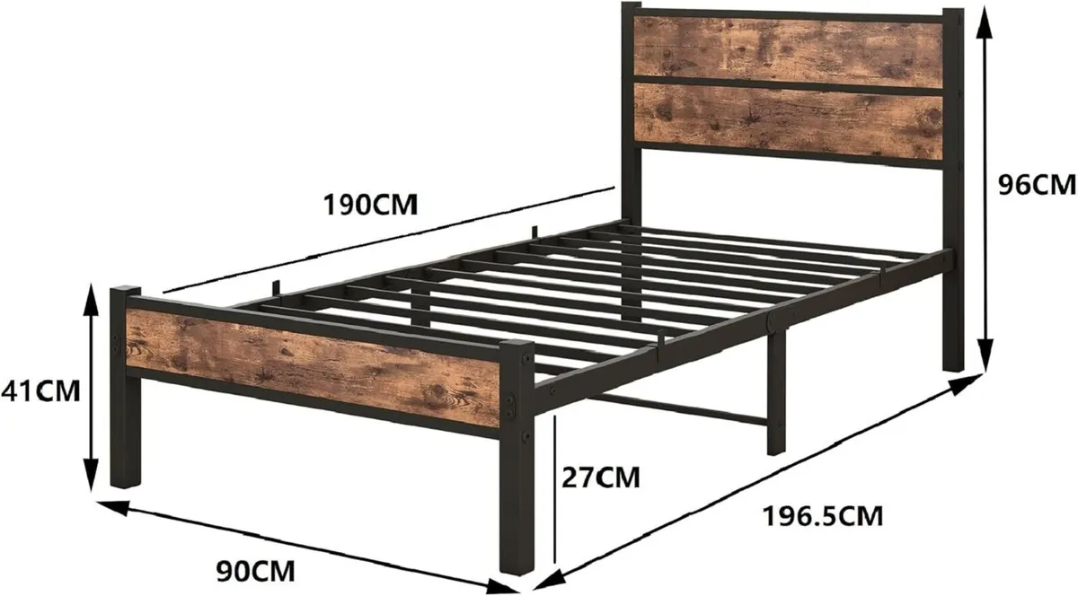 Single Bed Frame with Wooden Headboard and - Image 2