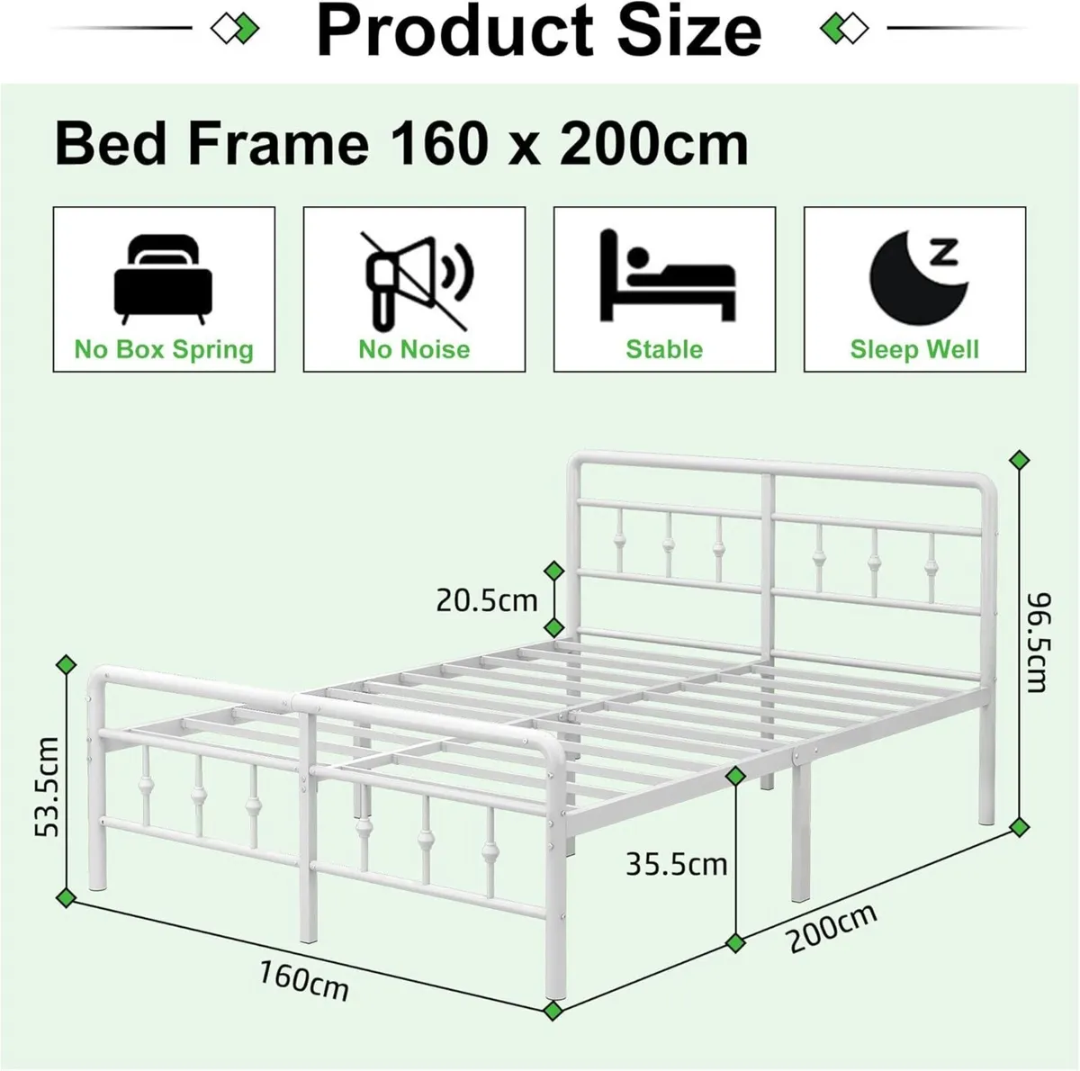Metal Bed Frame 160x200 cm with Victorian - Image 2