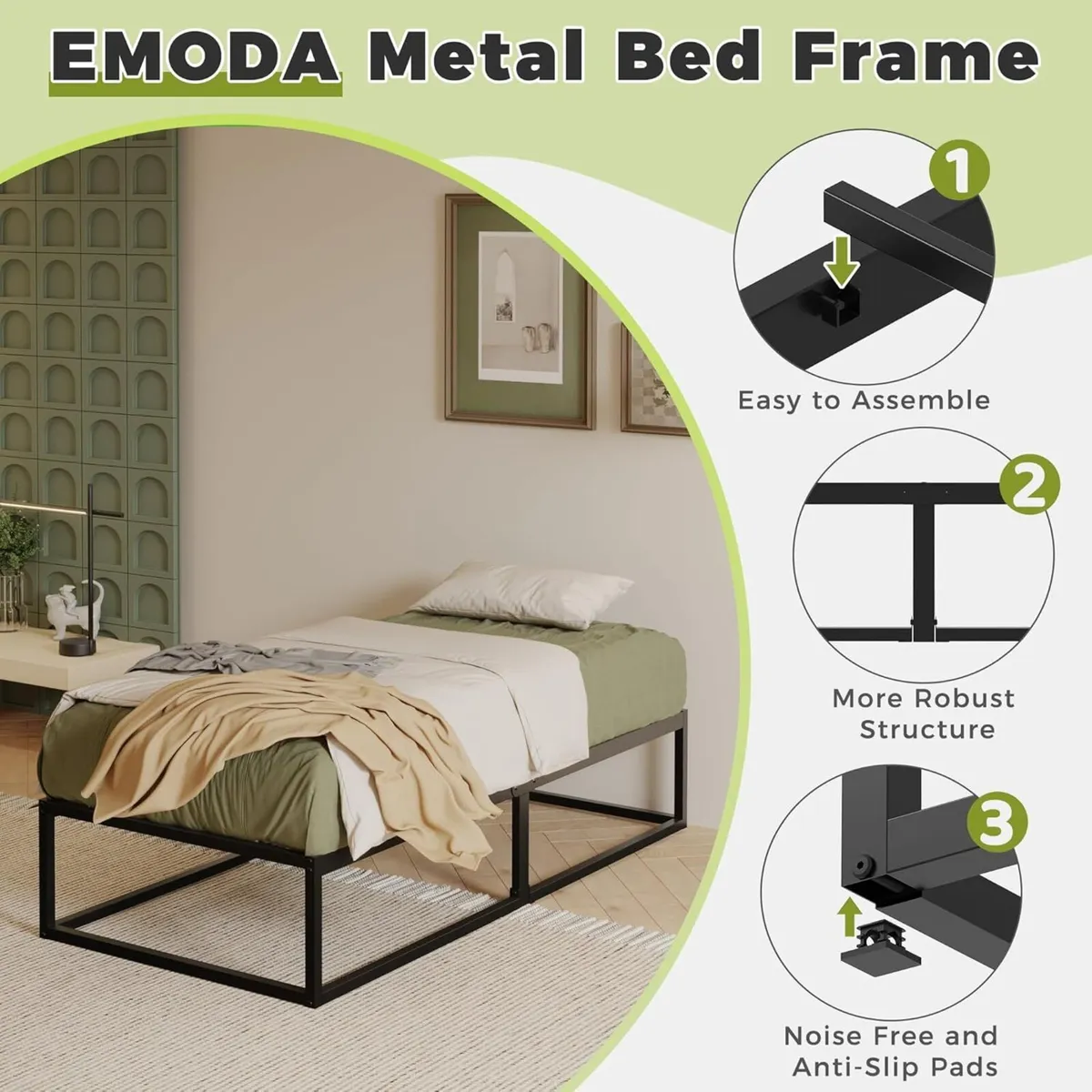 3ft Single Bed Frame 36cm High with Steel Slats - Image 4