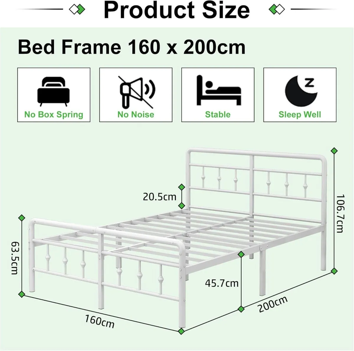 Metal Bed Frame 160 x 200 cm with Headboard and - Image 2