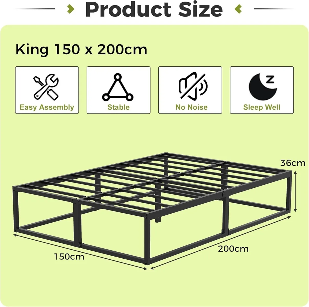 King Size Bed Frame 36cm High with Steel Slats - Image 2