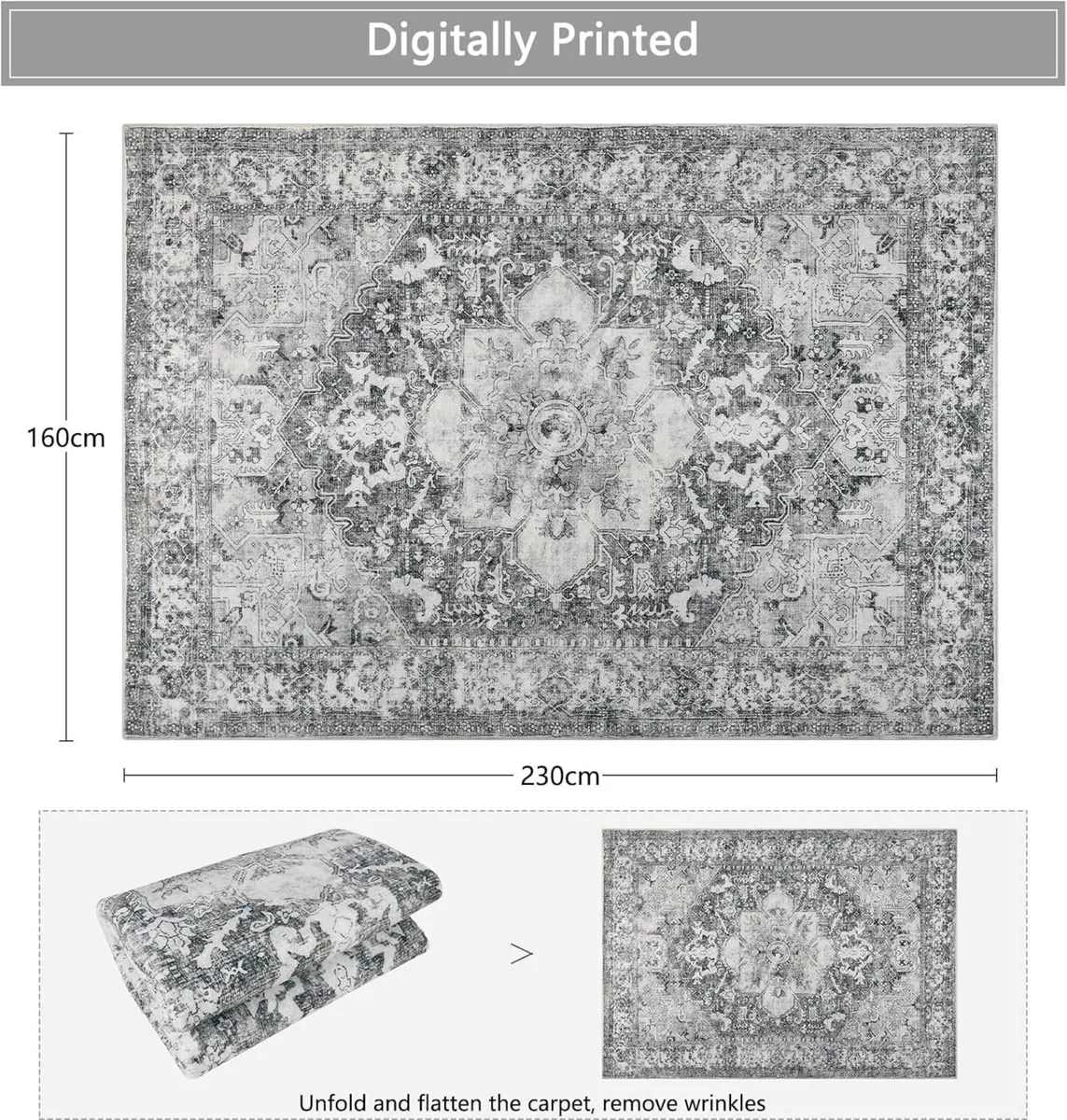 Rugs Living Room Large 160x230cm Grey Machine - Image 2