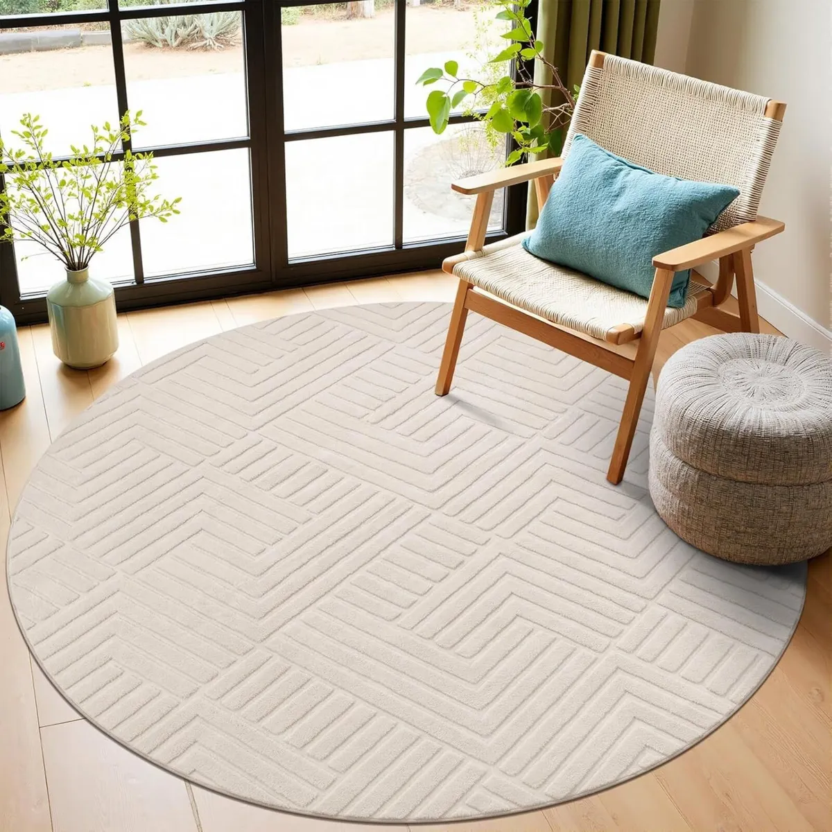 Round Rugs Living Room 200 cm Large Washable Rug - Image 1