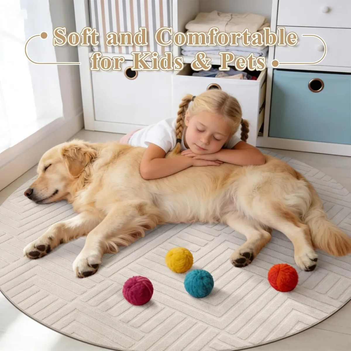 Round Rugs Living Room 200 cm Large Washable Rug - Image 3