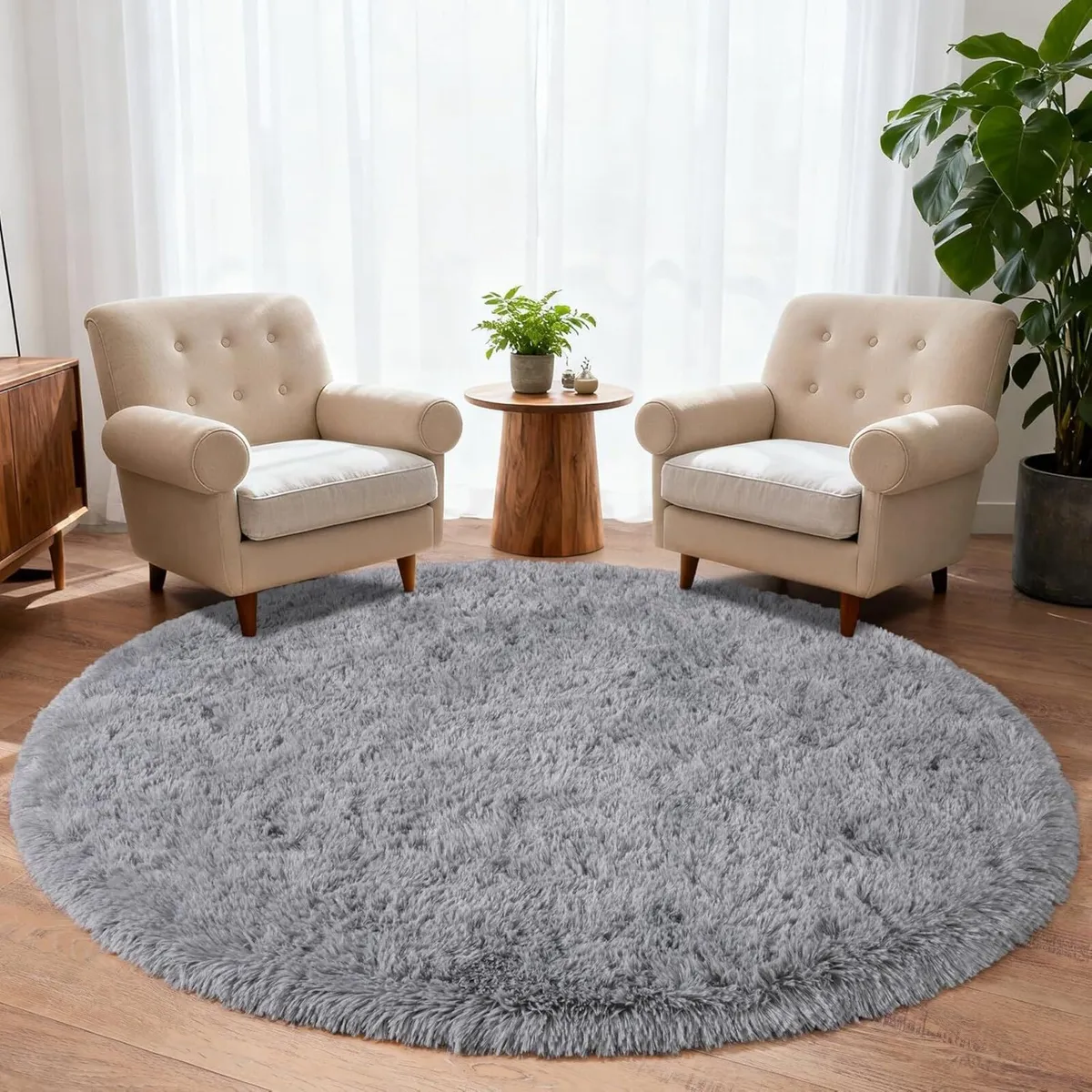 Large Round Rugs for Living Room 200cm - Fluffy - Image 1