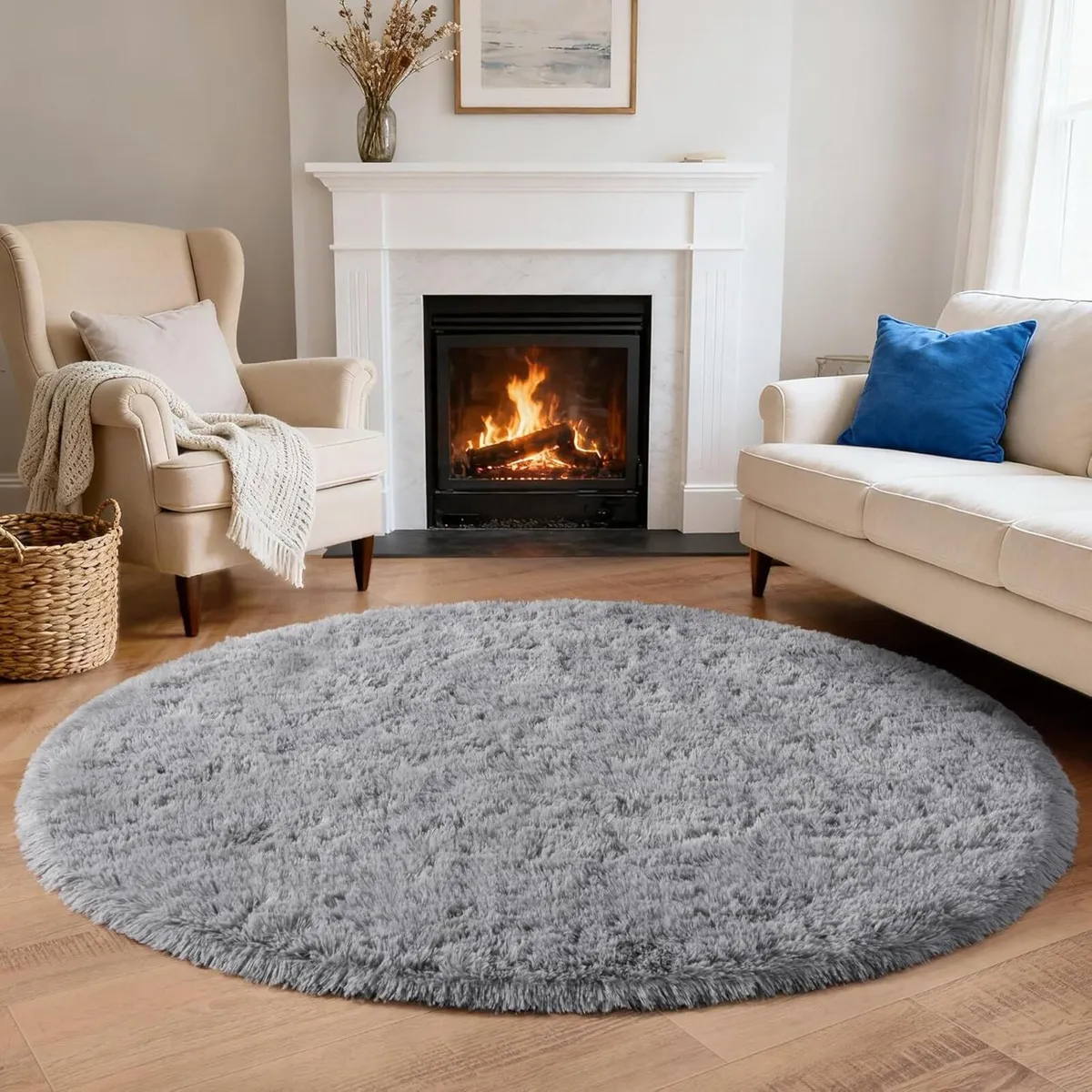 Large Round Rugs for Living Room 200cm - Fluffy - Image 2