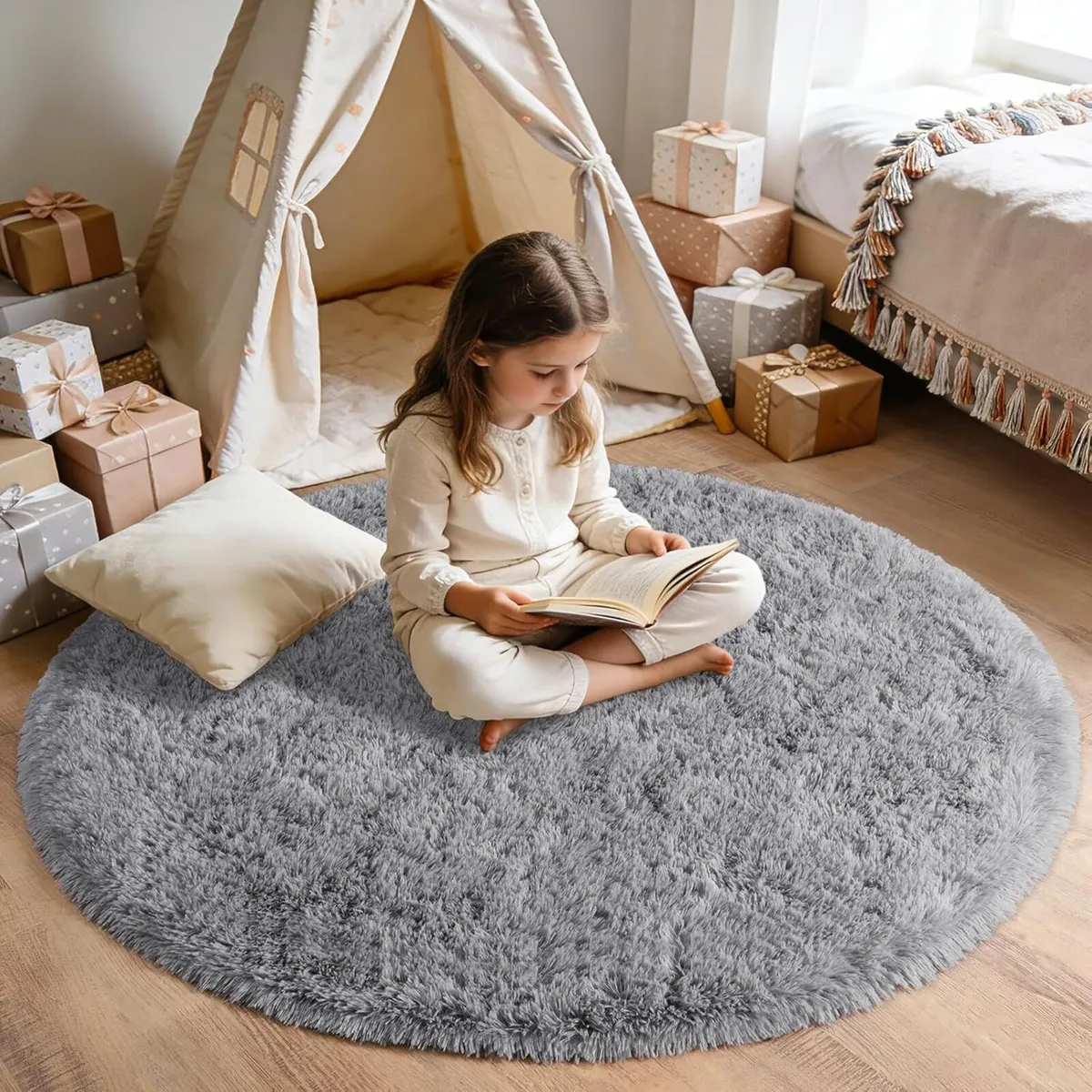 Large Round Rugs for Living Room 200cm - Fluffy - Image 3
