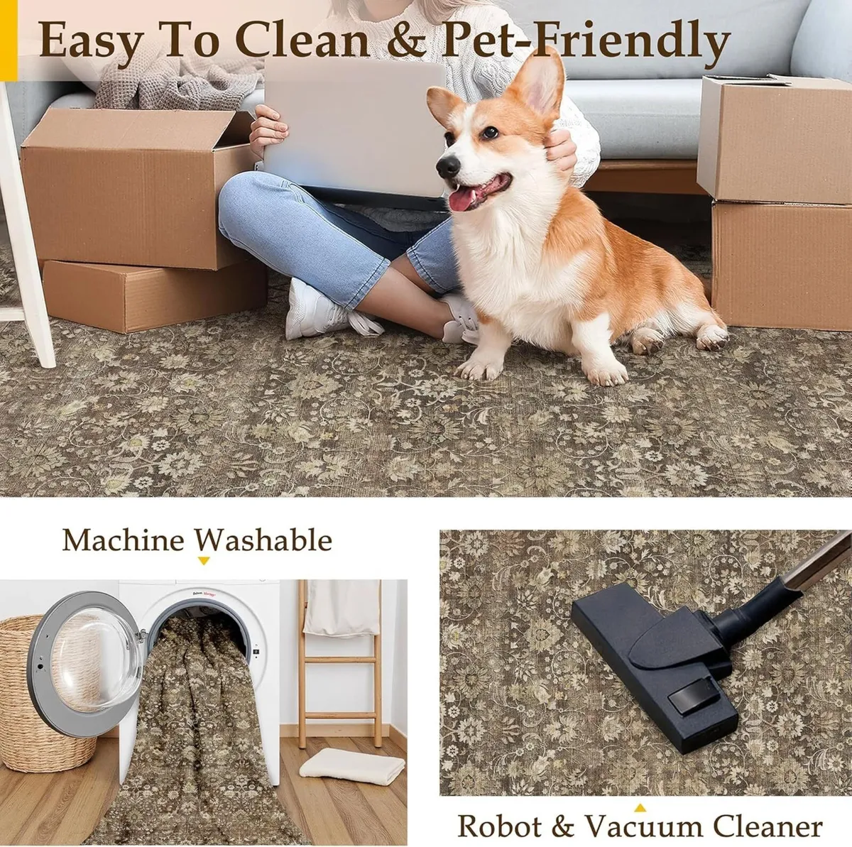 Large Area Rug Living Room 160x230cm Brown - Image 4