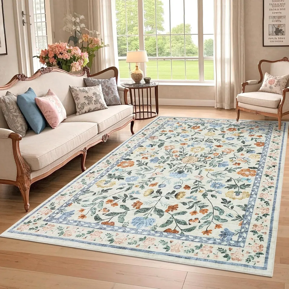 160x230 cm Soft Large Floral Rug Washable - Image 1