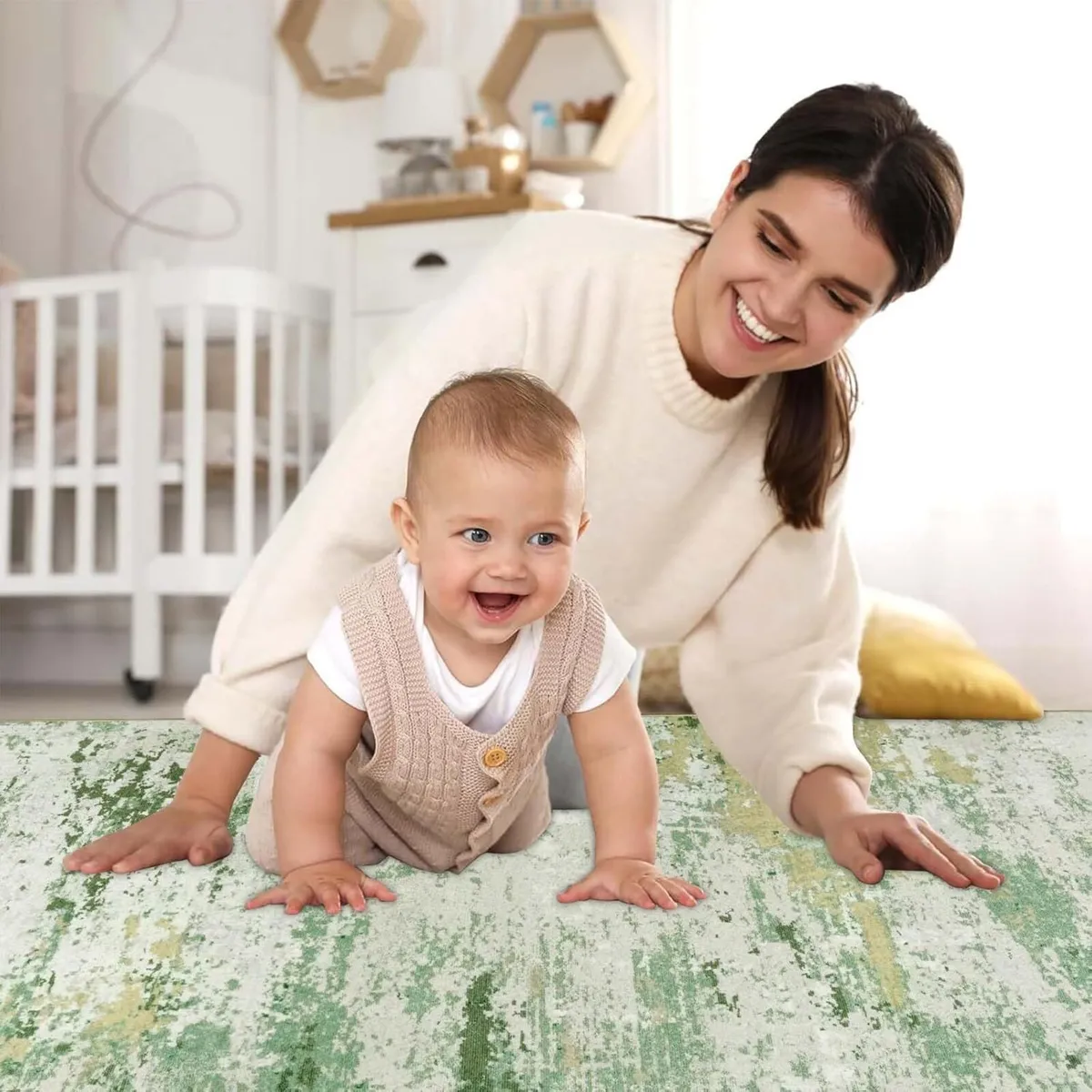 Washable Rugs Living Room Large 160x230cm Green - Image 2