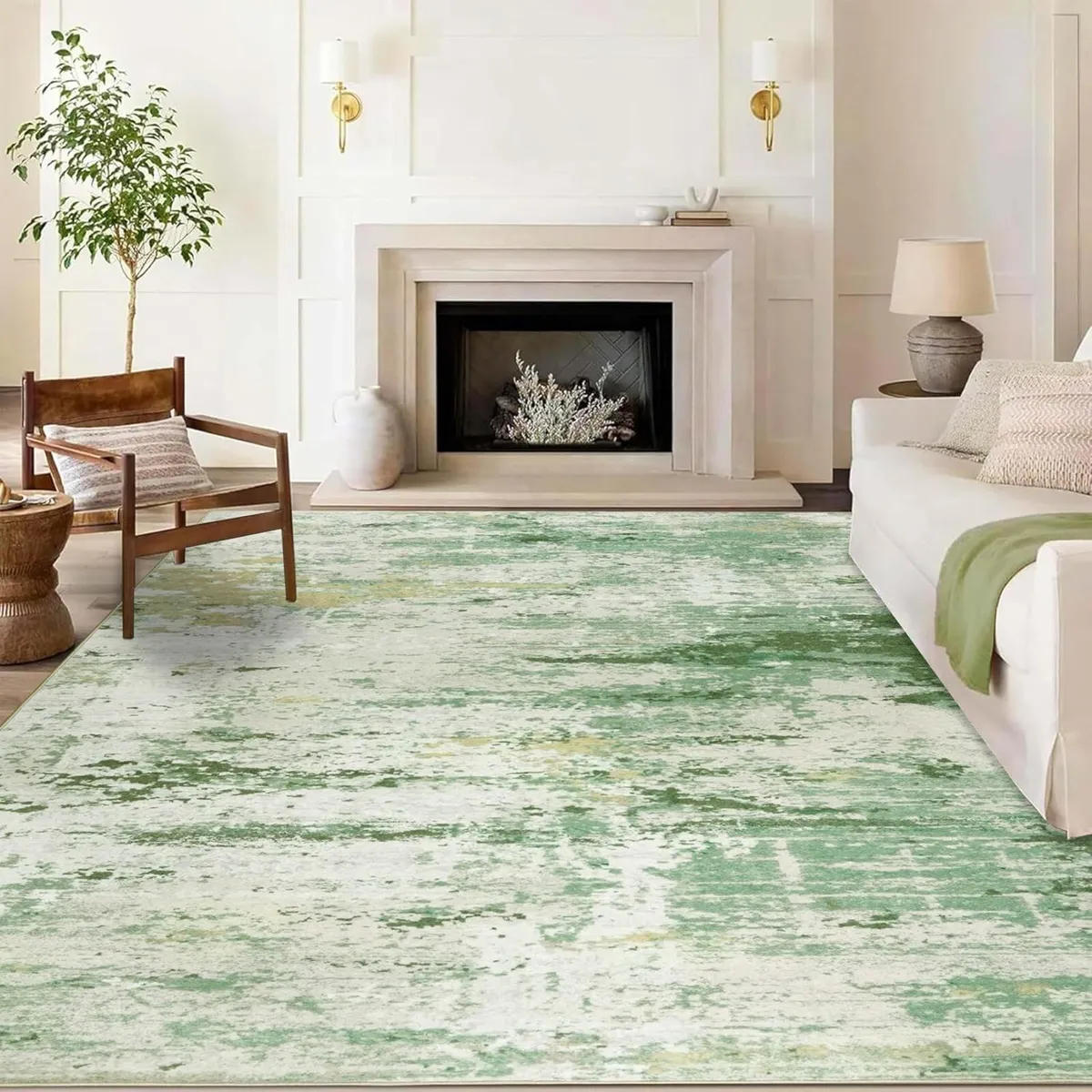 Washable Rugs Living Room Large 160x230cm Green - Image 1
