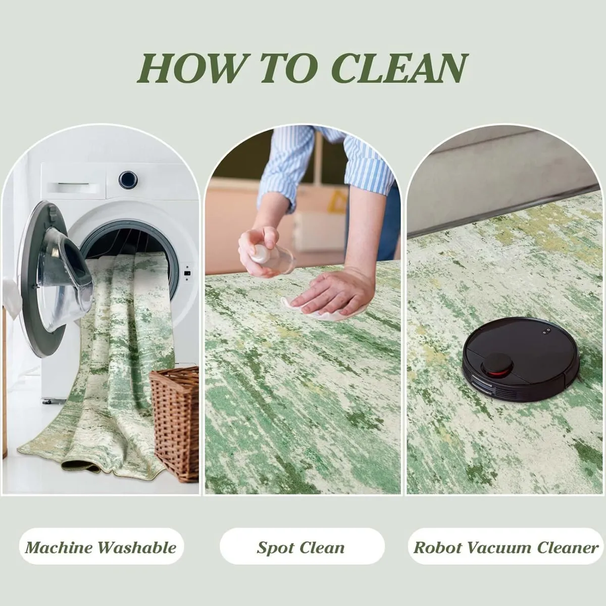 Washable Rugs Living Room Large 160x230cm Green - Image 4