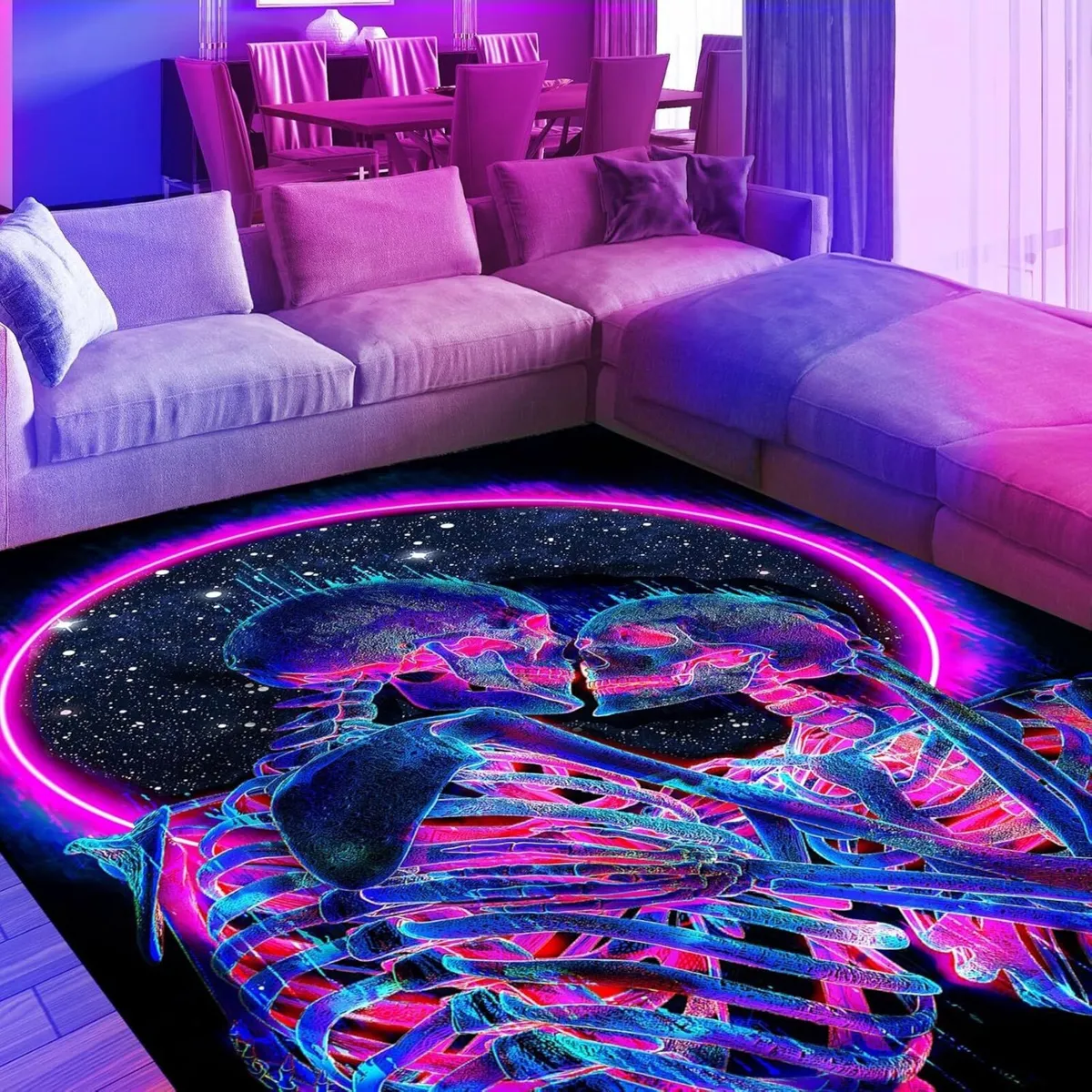 HOLAVADA Blacklight Kissing Skull Area Rug Large - Image 1