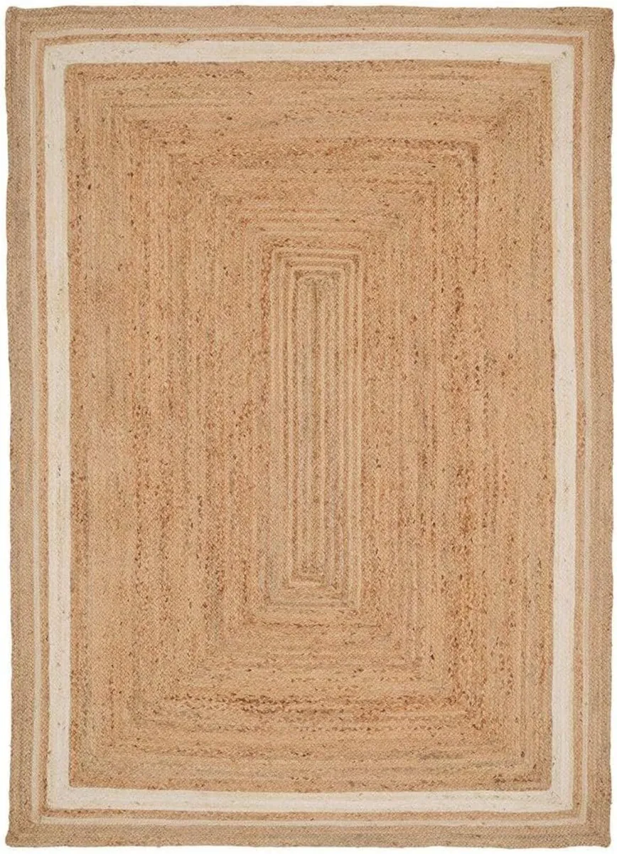 Handwoven Jute Rug Braided Natural Beige White - Image 1