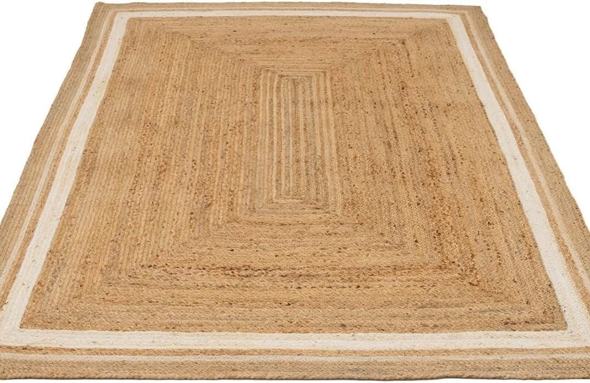 Handwoven Jute Rug Braided Natural Beige White - Image 2