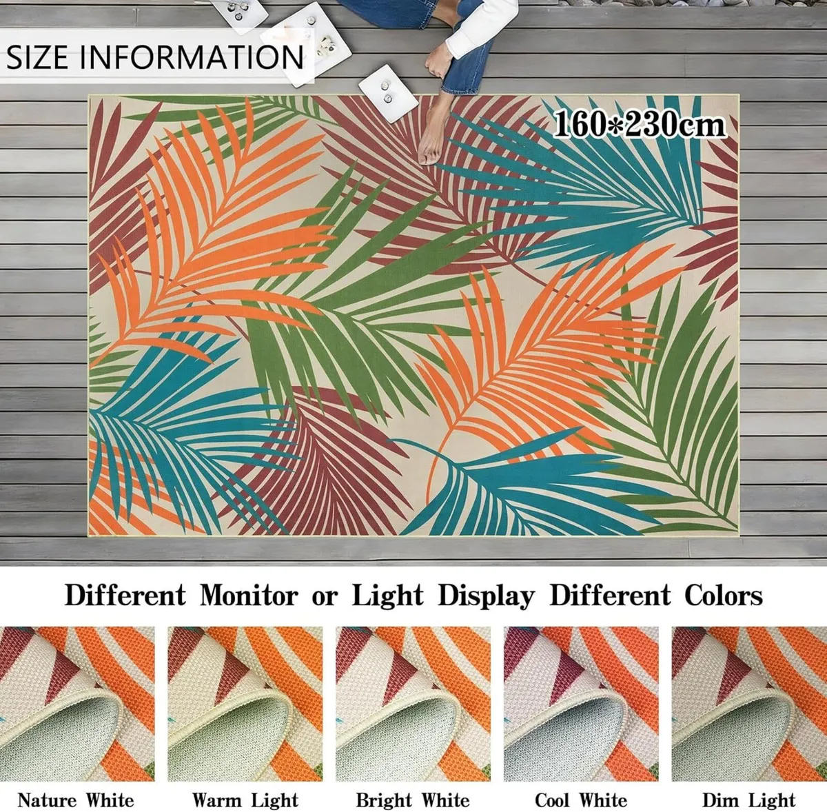 Indoor Outdoor Rug 160x230cm Colorful Washable - Image 2