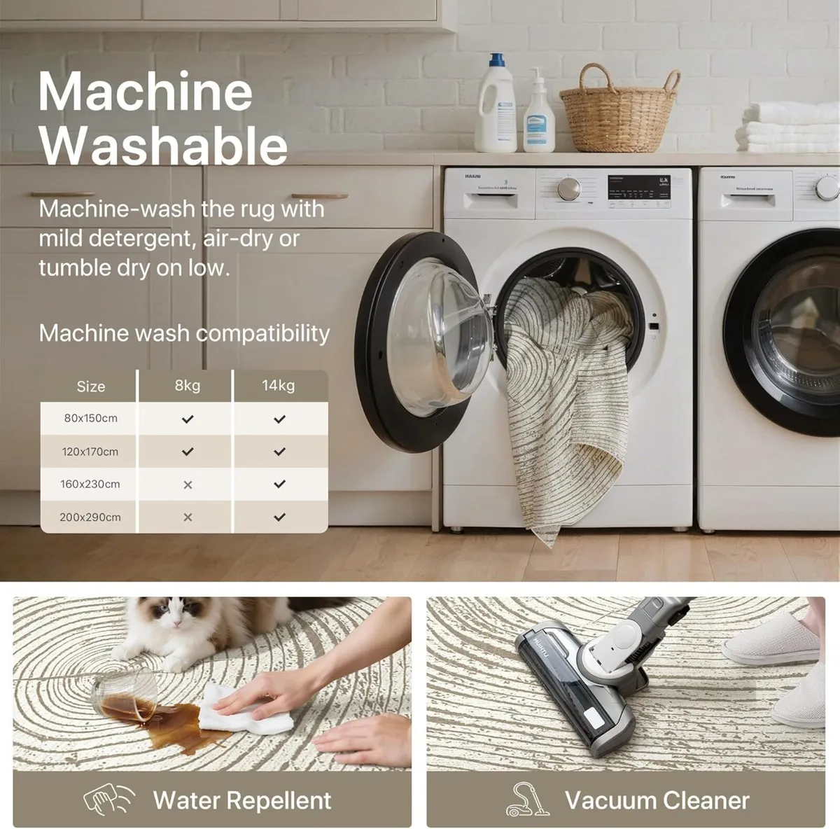 Large Washable Rug for Living Room 200x290cm Area - Image 2