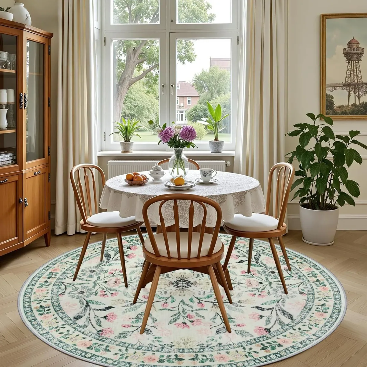 Round Area Rug for Living Room: 6 ft Floral - Image 4