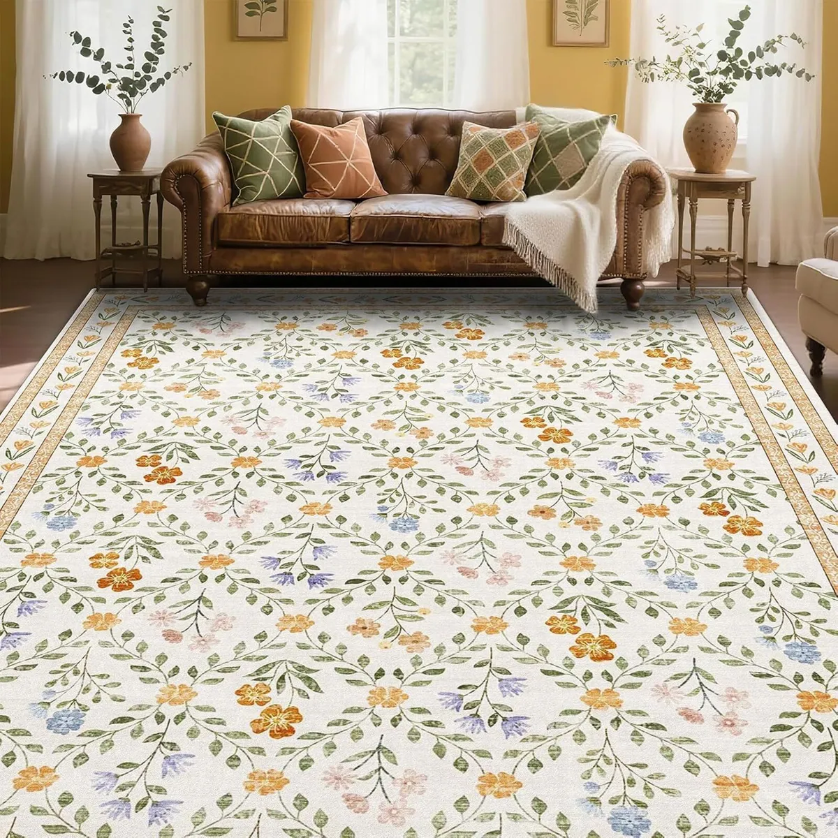 Floral Rugs for Living Room Boho Washable Area - Image 1