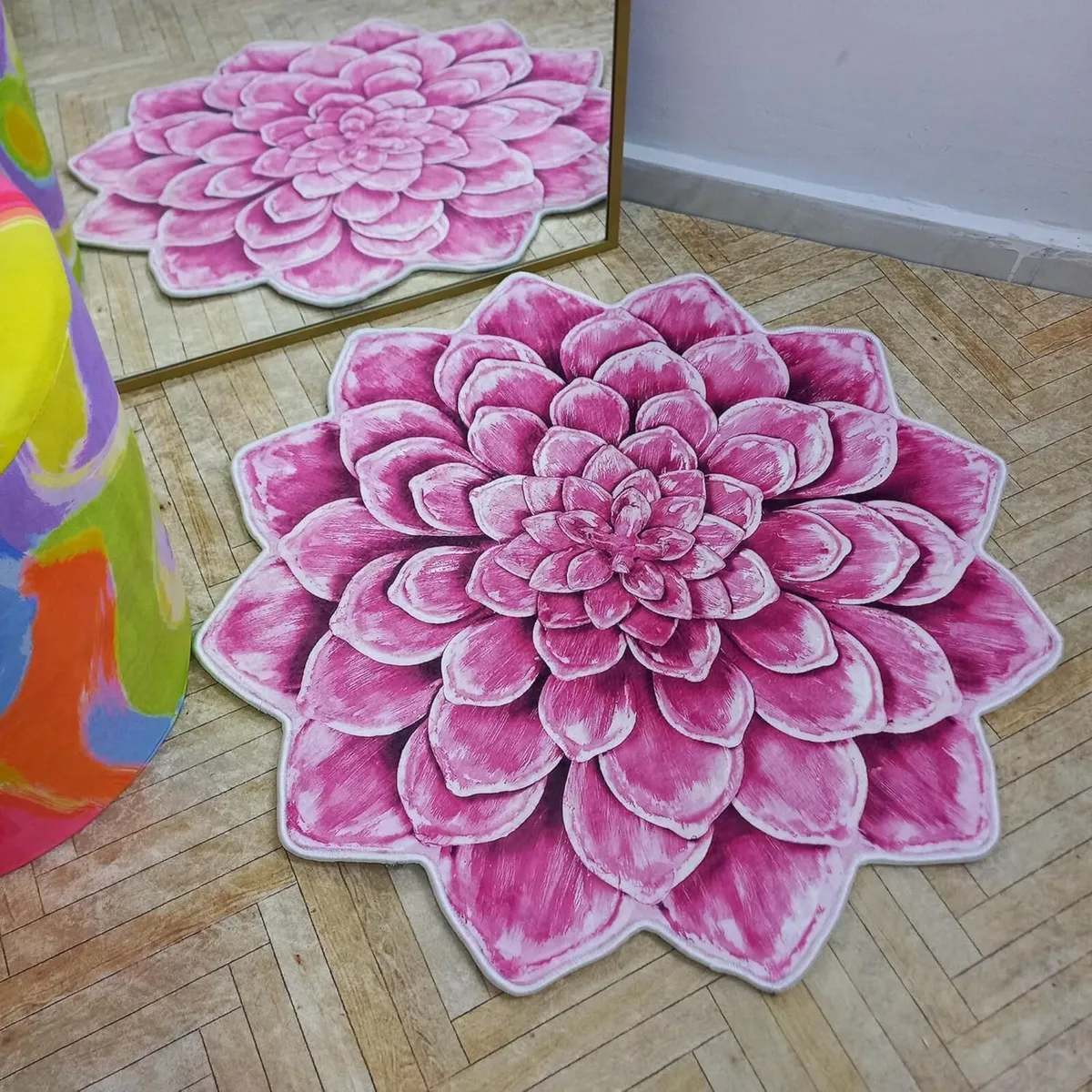 Lotus Shape Rug Pink Plush Soft Flower Carpet - Image 2
