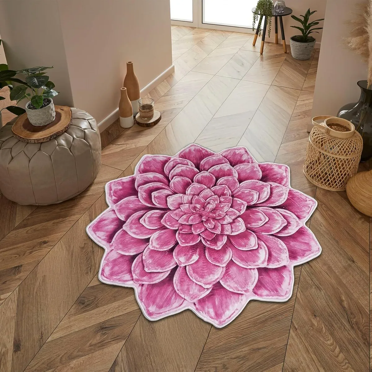 Lotus Shape Rug Pink Plush Soft Flower Carpet - Image 1