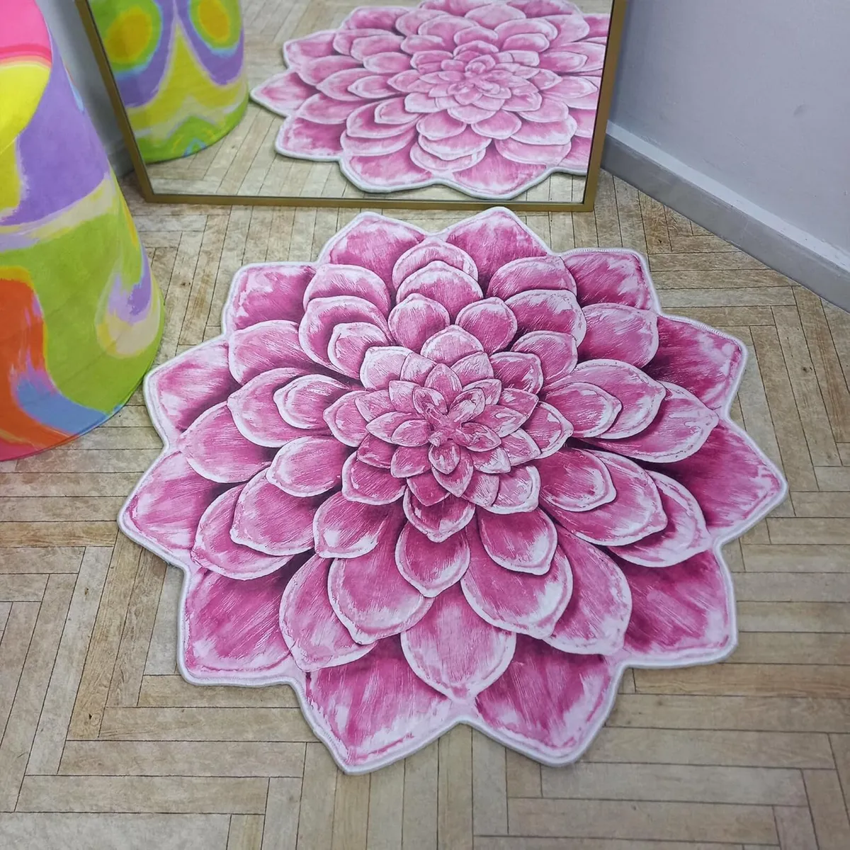 Lotus Shape Rug Pink Plush Soft Flower Carpet - Image 3
