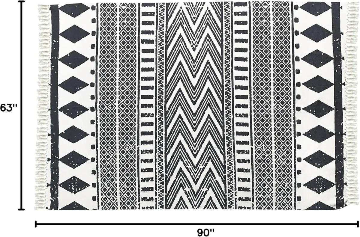 Black and Cream Boho Rug Ultra Large Area Hand - Image 2